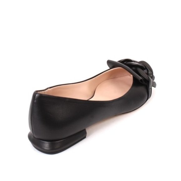 Fucsia 1000 Black Leather Buckle Pointy Flat Shoe - Picture 4 of 8